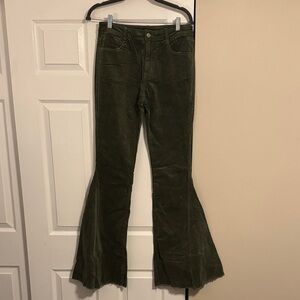 Bestto Green Corduroy Flare Pants